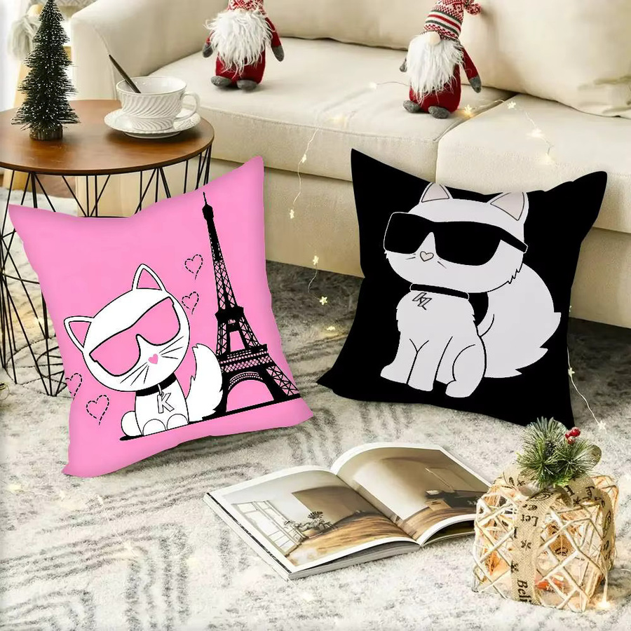 Quadratischer Katzen-Kissenbezug mit Sonnenbrille Motiv für Sofa und Heimdekoration, B/B/H: 30 x 30 x 30 cm - Bild 3