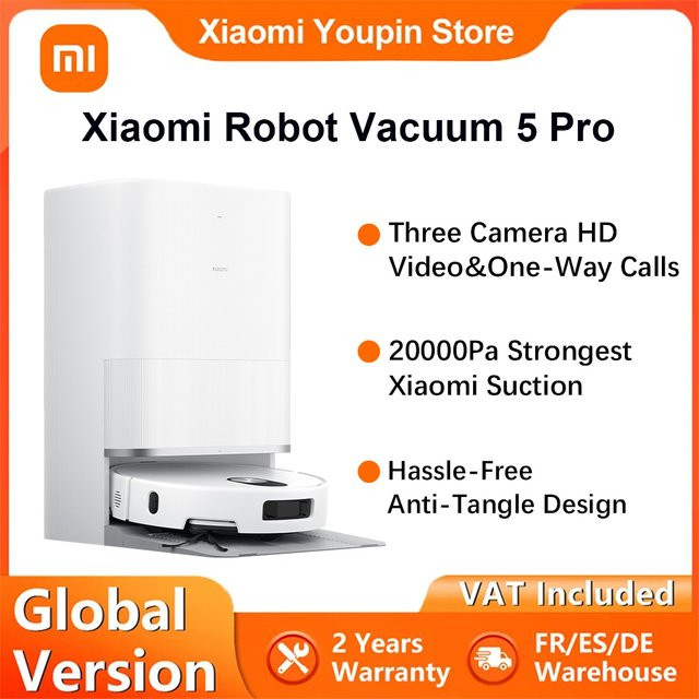 Xiaomi Robot Vacuum 5 Pro Saugroboter mit 20000Pa Saugkraft und Selbstreinigungsstation in Weiß - Bild 1