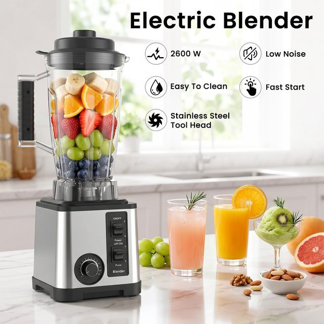 Jianyana 5-in-1 Mixer und Küchenmaschine Kombi mit 2600W, Elektrischer Zerkleinerer aus Edelstahl in Silber - Bild 1