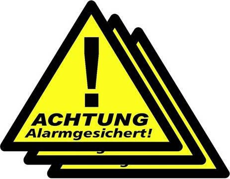 PENTATECH 40201 Warnaufkleber Achtung Alarmgesichert in Deutsch, 3er Set, Gelb, B: 8,5 cm, H: 7 cm - Bild 1