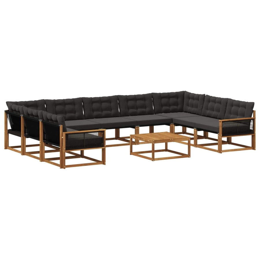 vidaXL Outdoor-Sofagarnitur in U-Form aus massivem Akazienholz mit 10 Textilene-Kissen in Schwarz und Natur - Bild 2