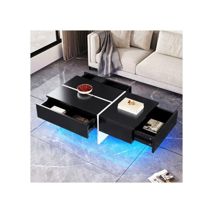 Glänzender Couchtisch MUVOE in Schwarz-Weiß mit Farbblockstruktur, rechteckig, B: 100 cm, T: 50 cm, H: 34,5 cm - Bild 2