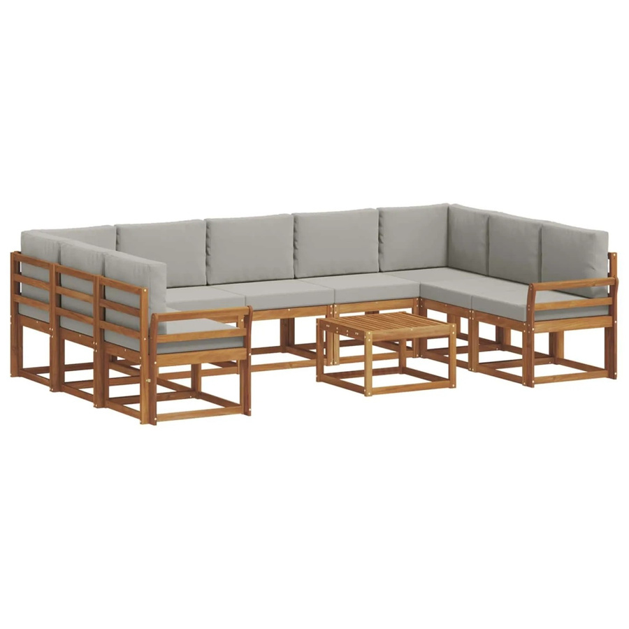 vidaXL 10-teilige Outdoor-Sofagarnitur aus Akazienholz mit Kissen in Natur und Hellgrau - Bild 2