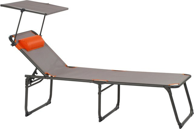 Portal Campingliege Kevin XXL Grau mit Sonnenverdeck und verstellbarer Kopfstütze, B/T/H: 200 x 69 x 43 cm - Bild 1