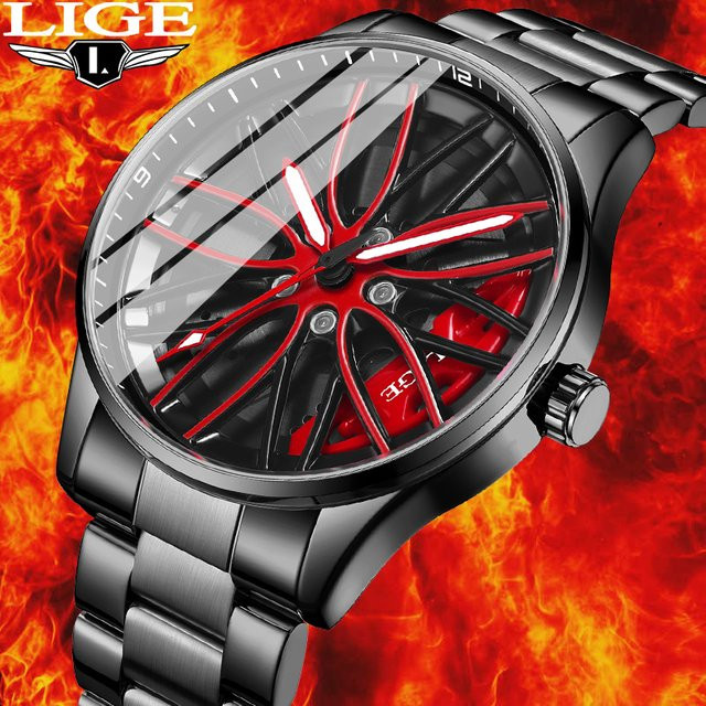 LIGE Armbanduhr Quarz, Edelstahl, Schwarz, Herren - Bild 1
