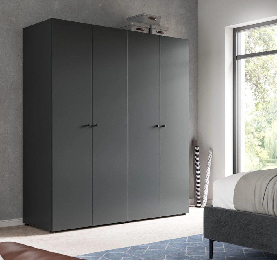 4-türiger Kleiderschrank Carter in Grau, modern und matt, B/H: 160 x 176 cm - Bild 2