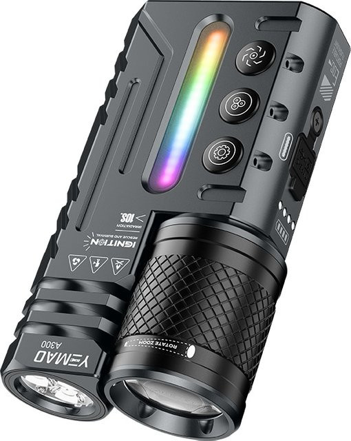PASIION EDC-Taschenlampe mit 3500 Lumen, Dual-Core LED, Zoomstrahl, RGB-Umgebungslicht, Magnetfuß und USB-C-Aufladung in Schwarz - Bild 1