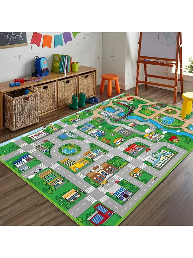 Rutschfeste Auto-Spielmatte von Potdemiel mit Autobahn- und Stadt-Motiv für Kinder, Mehrfarbig - Bild 2