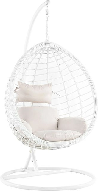 Beliani Hängesessel Egg Design in Weiss mit Metallgestell und Rattan-Optik, B/T/H: 108 x 108 x 200 cm - Bild 1