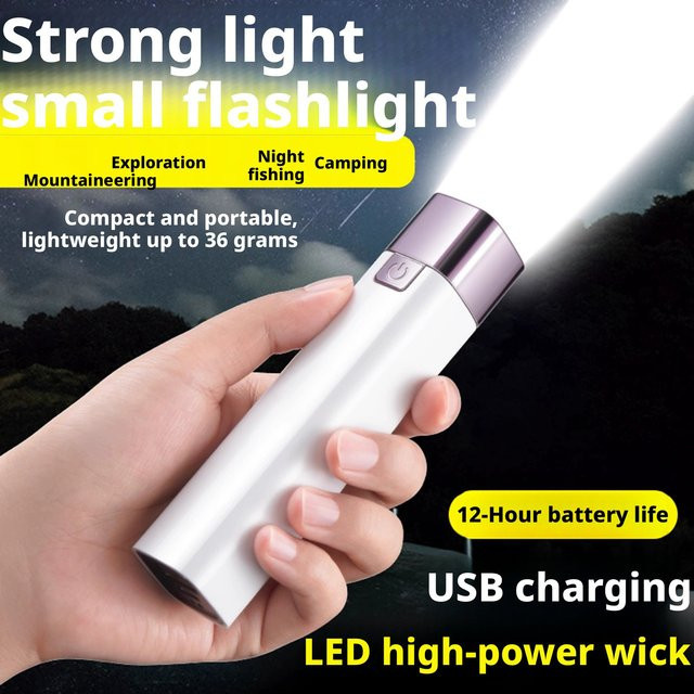 ESMARTER LED-Taschenlampe mit USB-Ladefunktion und 18650 Akku in Weiß - Bild 1
