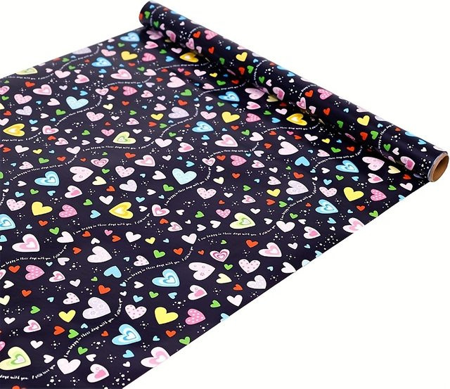 Geschenkpapier mit mehrfarbigem Herz für Valentinstag, Geburtstag, Hochzeit oder Jahrestag, Breite: 43,18 cm, Länge: 299,72 cm - Bild 1