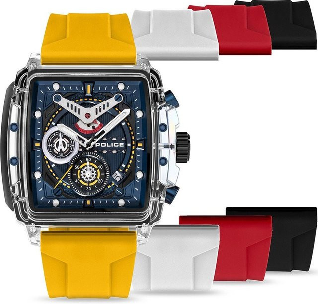 Police Herrenuhr Chronograph, Quarz, Kunststoff, Blau, 43 mm, Silikon - Bild 1