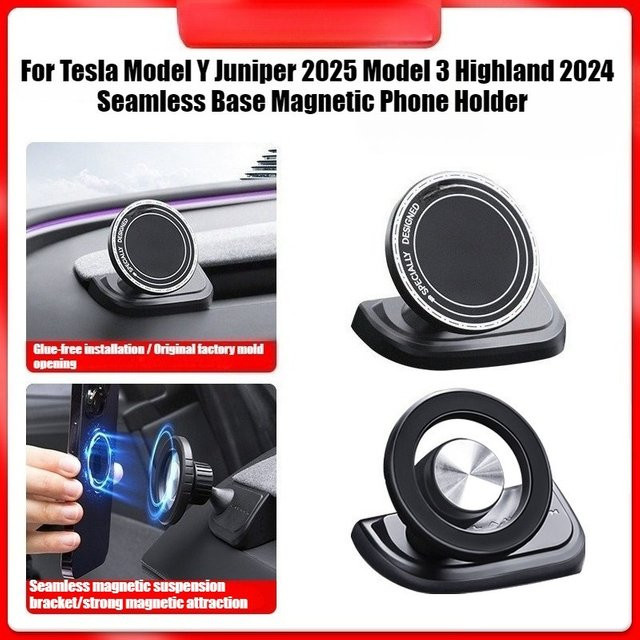 YouGallop Magnetische Drehbare Telefonhalterung für Tesla Model Y Juniper und Model 3 Highland, Armaturenbrett Halterung LHD, Schwarz oder Grau - Bild 1