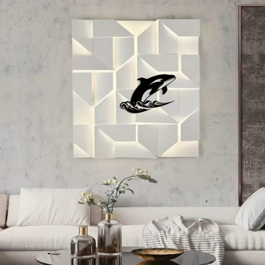 Abstrakte Wal-Wandkunst aus Aluminium von CIFBUY in Schwarz – minimalistische Metall-Dekoration für drinnen und draußen - Bild 3