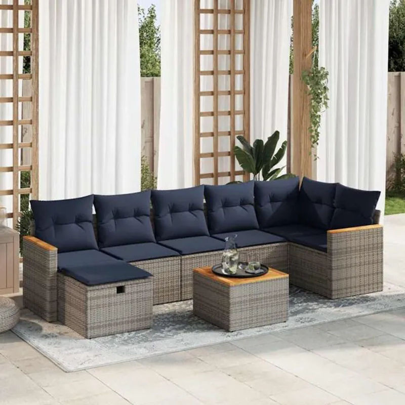 8-tlg. Garten-Sofagarnitur mit Kissen aus Poly-Rattan in Grau von vidaxl - Bild 1