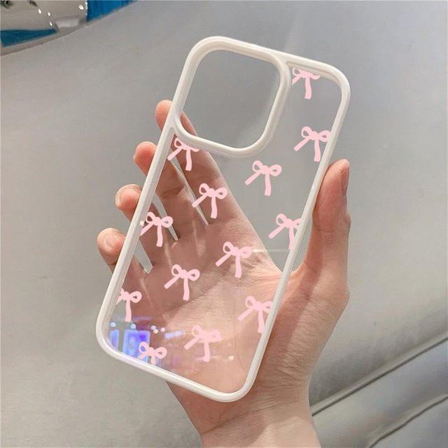 Yiran Bag Handyhülle mit Schleife in Rot und Rosa für iPhone 14 Plus, Transparent - Bild 1