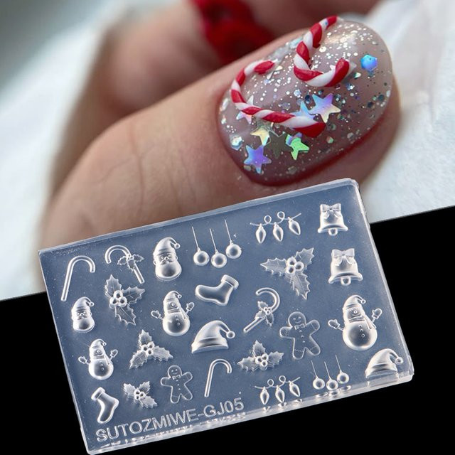 3D Weihnachts-Nagelkunst-Silikonform, Weihnachtsbaum, Schneeflocken, Stöcke und Ornamente - Bild 1
