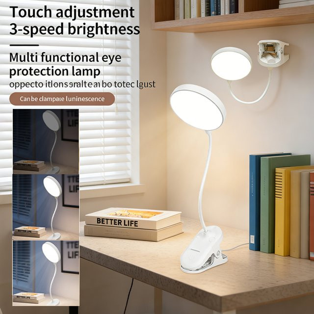 GGBEE Clip-On LED-Schreibtischlampe in Weiß mit Touch-Dimmer für Büro und Studium - Bild 1