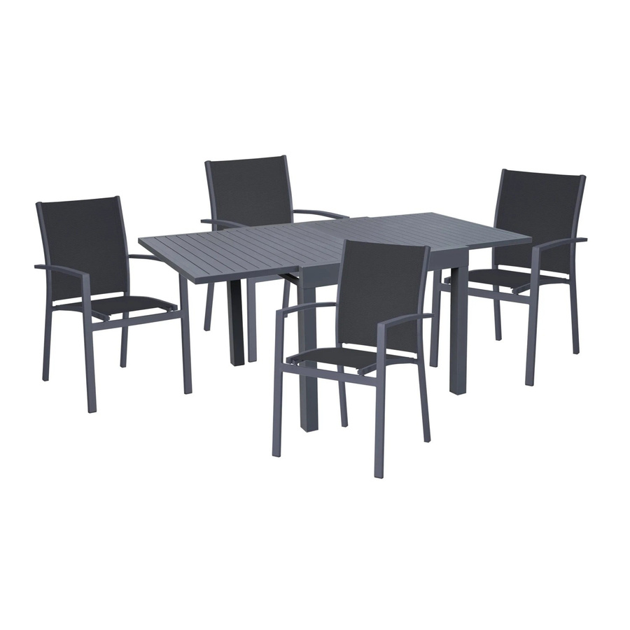 DELUKE Garten-Sitzgruppe DORIAN 5-teilig in Dunkelgrau mit ausziehbarem Esstisch aus Aluminium und Kunststoffgewebe - Bild 2