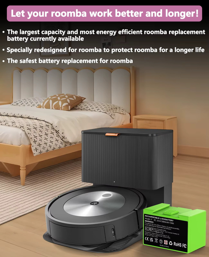 Powtree Akku-Ersatz für iRobot Roomba e- und i-Serie, 14,4 V 5000 mAh, kompatibel mit i7, i7+, e5, 7150, 7550, i3, 3150, i3+, 3550, i4, 4150, i4+ - Bild 4