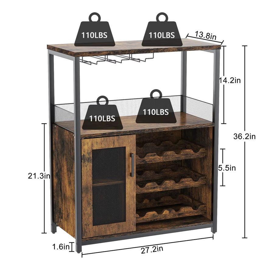 HobbyLane 3-stöckiger Weinbarschrank in Gold Weiß mit abnehmbarem Weinregal, Glashalter und Netztür - Bild 2