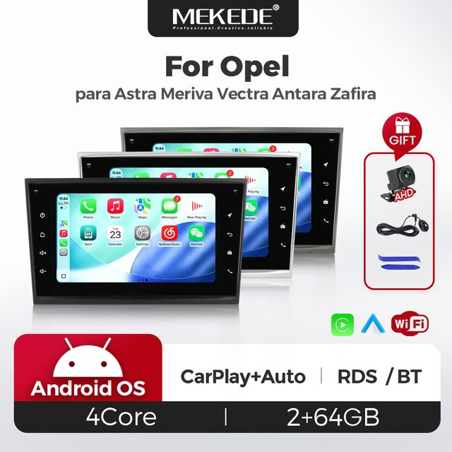 MEKEDE Android Autoradio mit 7 Zoll Display, Wireless CarPlay, WiFi, Bluetooth und GPS für Opel Astra H G J, Zafira B, Corsa C D, Antara, Vectra und Vivaro, Schwarz/Grau - Bild 1
