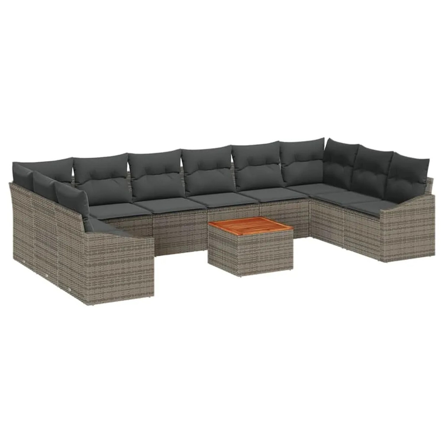 vidaXL Garten-Sofa-Set aus Poly Rattan in Grau mit 11-teiligem Polster-Set und Tisch in U-Form - Bild 2