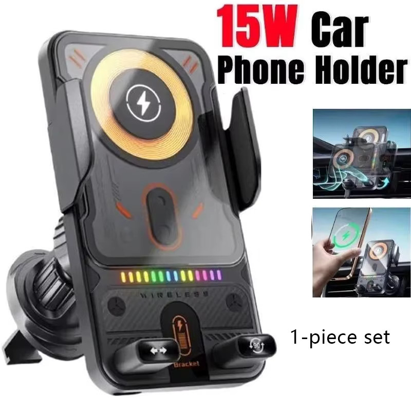 XIKCU Kabelloser Auto-Handyhalter mit One-Touch Funktion, 360 Grad drehbar und automatischem Öffnen und Schließen, Schnellladegerät für iPhone und Samsung in Schwarz oder Grau - Bild 6