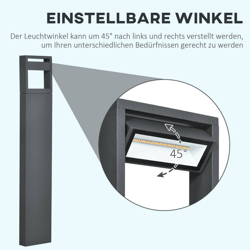 Outsunny LED Gartenlampe Poller in Dunkelgrau aus Aluminium und Glas, B/H/L: 5 x 90 x 16 cm - Bild 2