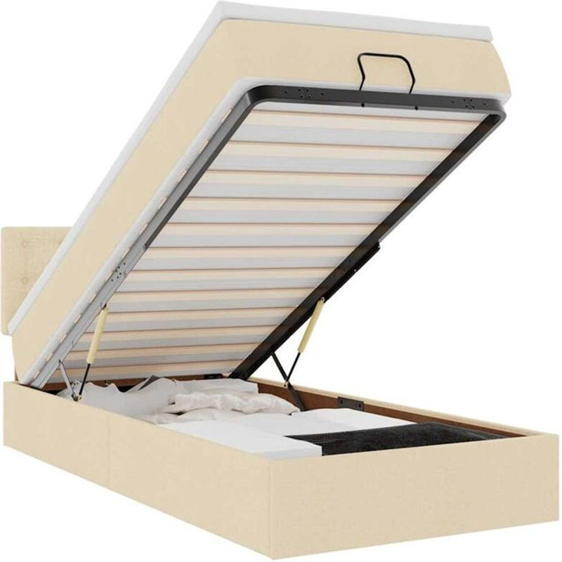 vidaxl Ottoman Polsterbett mit Matratze aus Stoff in Beige, B/T/H: 200 x 90 x 78 cm - Bild 1