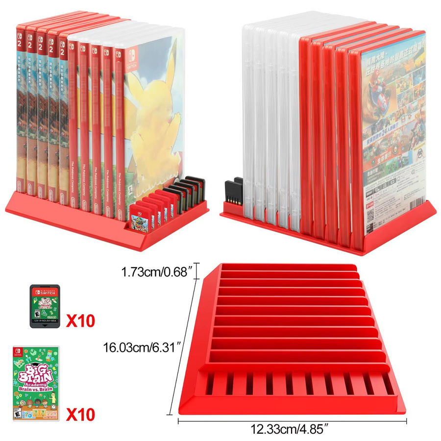GMAXFUN 20 in 1 Switch Spiele Aufbewahrungsbox und CD Display Regal Organizer für Switch OLED und Lite in Schwarz und Rot - Bild 3