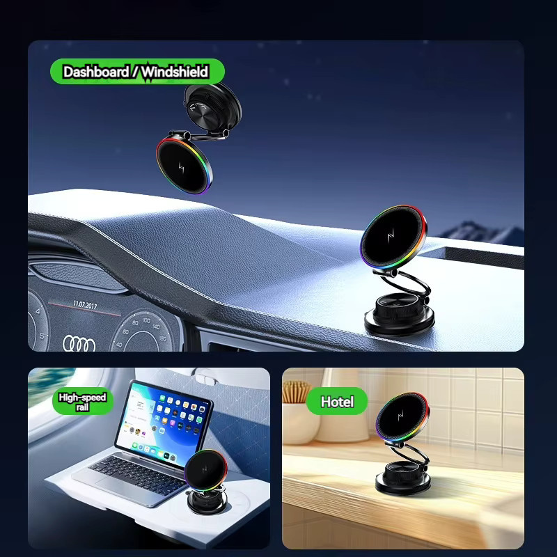 TONGDAYTECH Kabellose 15W Magnetische Ladehalterung mit Vakuum-Saugmagnet und 360 Grad Drehbarkeit in Schwarz für iPhone und Samsung - Bild 5