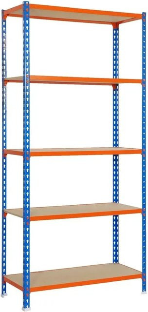 PROREGAL Schwerlastregal Muli mit 5 verstellbaren Fachböden, Farbe Blau-Orange, H x B x T: 180 x 80 x 40 cm - Bild 1