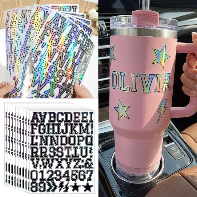285 Stück Laser-Buchstabenaufkleber aus Vinyl im Varsity-Stil mit Zahlen und Buchstaben, Farbe: Schwarz, Größe: 1,5 Zoll - Bild 1