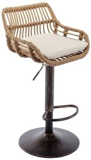 PXloue Barhocker 2er Set mit Rattan Rückenlehne und Metallgestell, höhenverstellbar, 360 Grad drehbar, Farbe: Beige/Gold - Bild 1