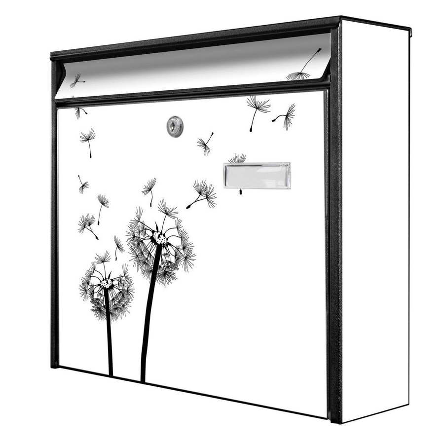 banjado Wandbriefkasten Modell Mail Burg Wächter in Schwarz mit Pusteblume Motiv, B/H/T: 36 x 32 x 10 cm - Bild 1