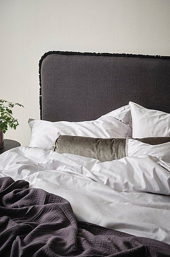 ÄNGHOLMEN Kopfteil aus Kiefernholz und Stoff in Grau und Schwarz, B/H: 160 x 200 cm - Bild 1