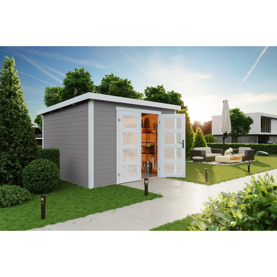 Lasita Gartenhaus Zambezi 6 aus Holz mit Flachdach in Lichtgrau, B/H/T: 300 x 210,9 x 250 cm - Bild 2