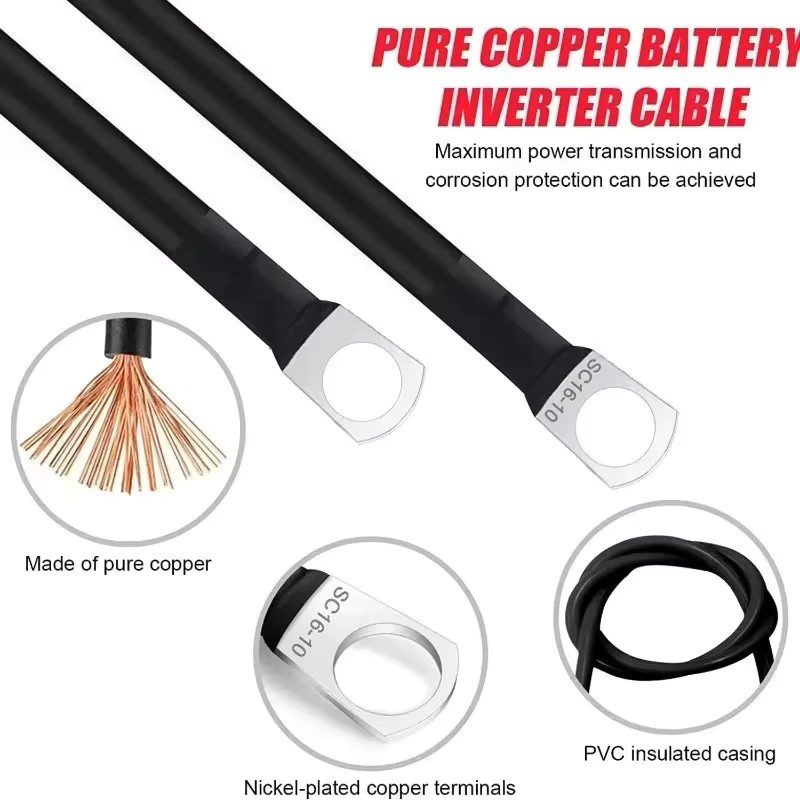 Batterie-Inverter-Kabel-Set 2/4AWG mit Anschlüssen und Ösen, verseiltes Kupferkabel für Solarstrom-Verbindungen, Länge: 30 cm - Bild 3