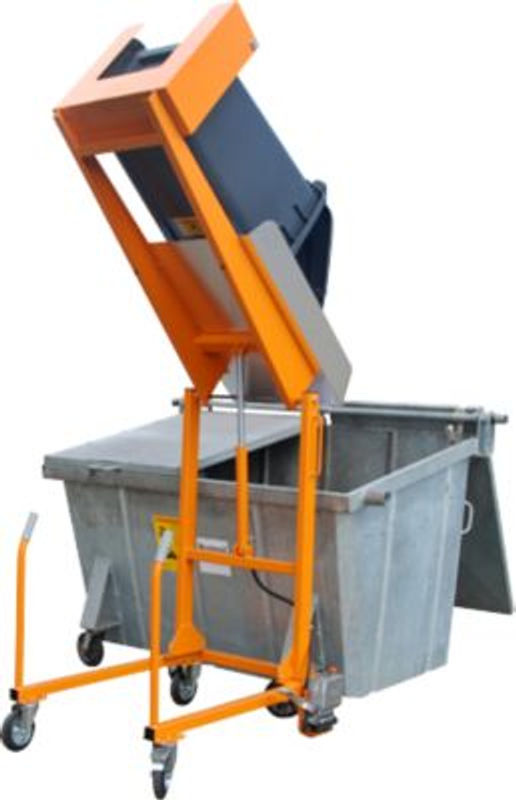Mülltonnen-Kippstation MKS für 120 und 240 l Tonnen mit Rollen und Fußpumpe, Farbe: RAL 2000, Ausschütthöhe: 1480 mm - Bild 2