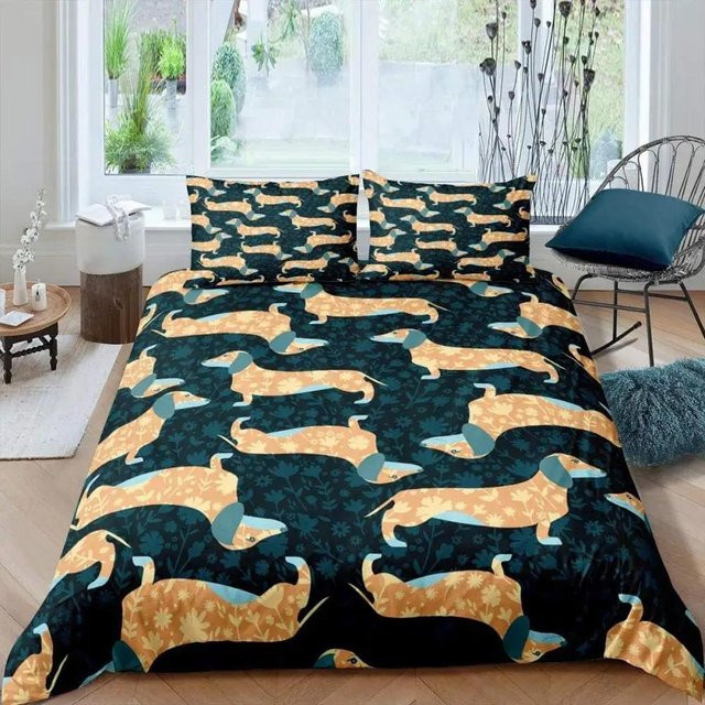 Bettwäscheset Your Warm Home mit Cartoon-Dackel-Print, 3-teilig aus Polyester, Farbe Blau, B/H: 200 x 230 cm, inklusive Kissenbezüge 50 x 70 cm - Bild 1