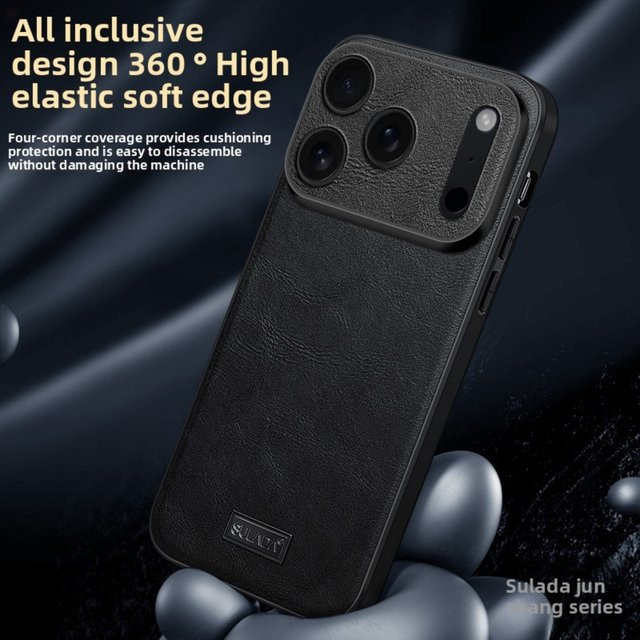 Stoßfeste Leder Schutzhülle für Apple iPhone 17 Air, 16, 15 Plus, 14, 13, 12, 11 Pro Max in Schwarz und Rot - Bild 1