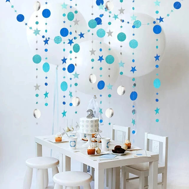 4M Papier Girlande mit Sternen und Punkten in Blau zur Dekoration für Geburtstag, Hochzeit oder Baby Shower - Bild 1