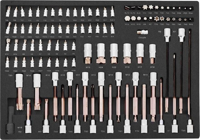 STAHLWERK Werkstattwageneinlage mit 102-teiligem Bit- und Steckschlüsselsatz aus Chrom-Vanadium in Schwarz und Multicolour - Bild 1