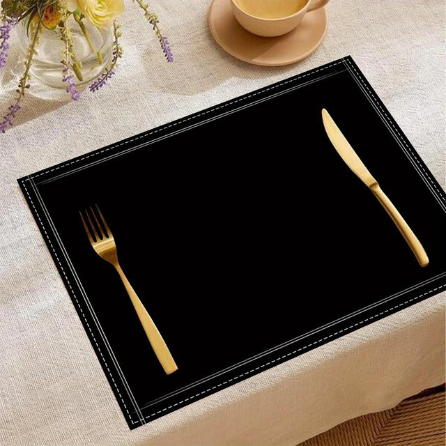 VIKAMA Tischset Set aus reinem Leinen in Schwarz, minimalistisches Design für Küche und Esszimmer, 4-teilig oder 6-teilig - Bild 1
