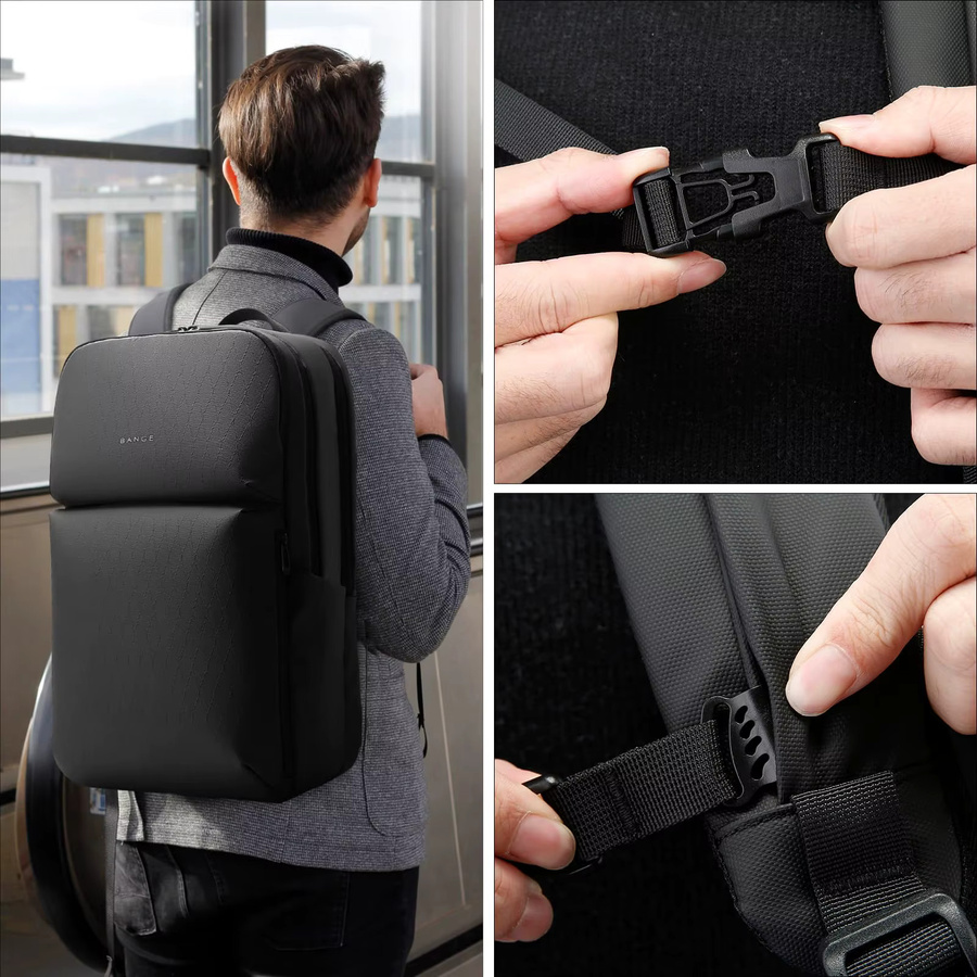 BANGE Laptop-Rucksack mit großem Fassungsvermögen und wasserabweisendem Design in Schwarz, passend für 16-Zoll-Laptops - Bild 6