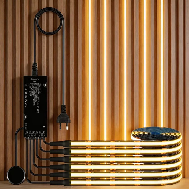 Gyarfas 6-in-1 COB LED-Streifen-Set in Schwarz mit berührunglosem Handscan-Dimmer, Warmweiß, zur Hintergrundwanddekoration und als Unterbauleuchte - Bild 1
