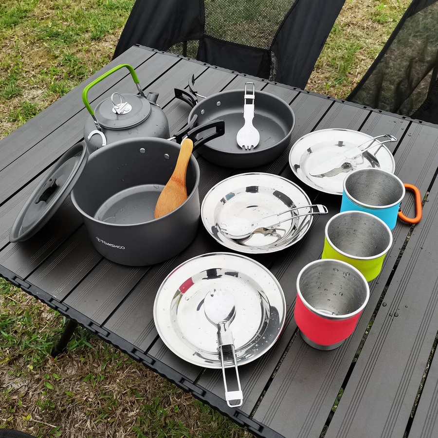 TOMSHOO 22-teiliges Camping-Kochgeschirr Set mit Antihaftbeschichtung aus Aluminium und Edelstahl für Outdoor, Wandern und Camping - Bild 4