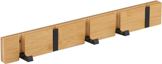 Klappbare Garderobenleiste von Relaxdays aus Bambus und Aluminium in Natur und Schwarz, B/T/H: 42 x 5,5 x 5 cm - Bild 1