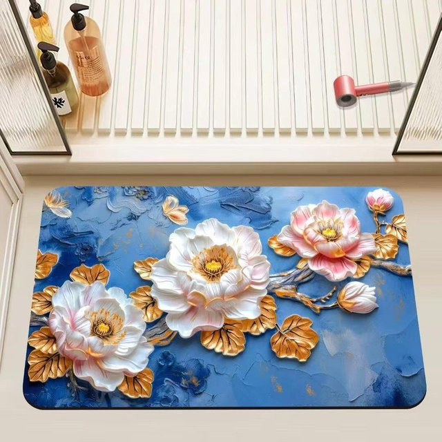Yiran Furniture Dekorative Kieselgur Fußmatte mit Blumenmuster, wasserabsorbierend und rutschfest, B/H: 80 x 50 cm, Mehrfarbig - Bild 1